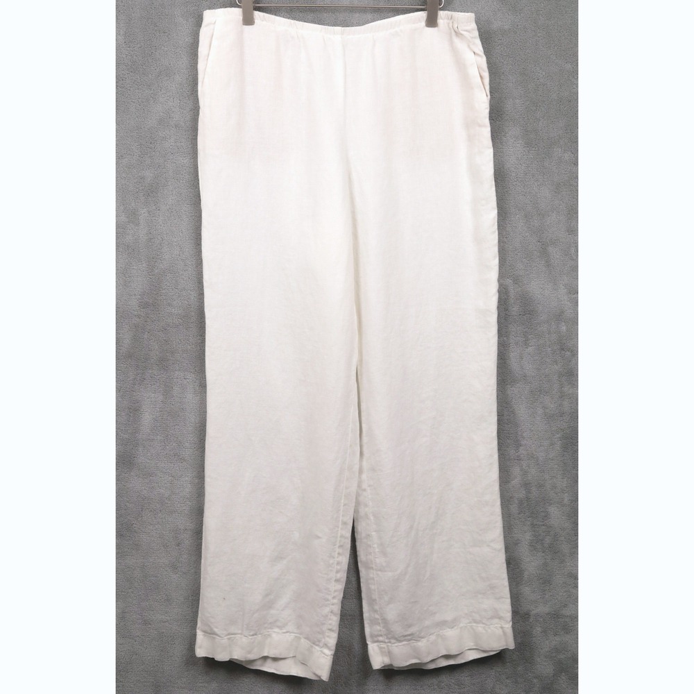 J JILL Love Linen Wide Leg Pants White Elastic Waist Pockets Beachy Coastal Sz M